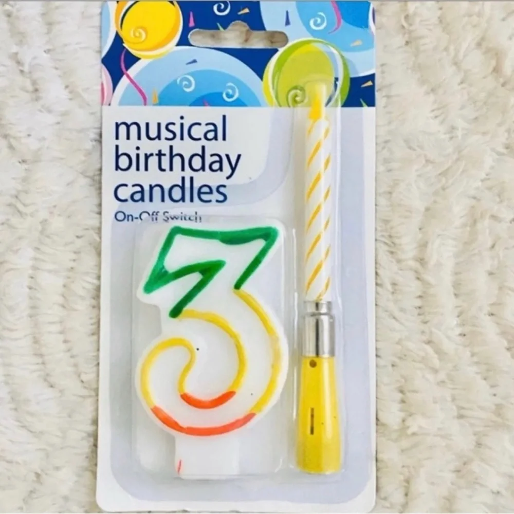 💞 New Multicolored Number 3 and Yellow Musical Birthday Candle Set